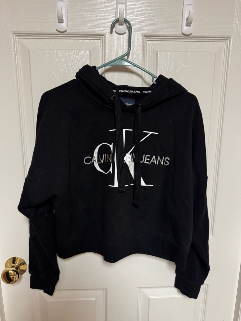 Calvin Klein Jeans Black Logo Cropped Hoodie